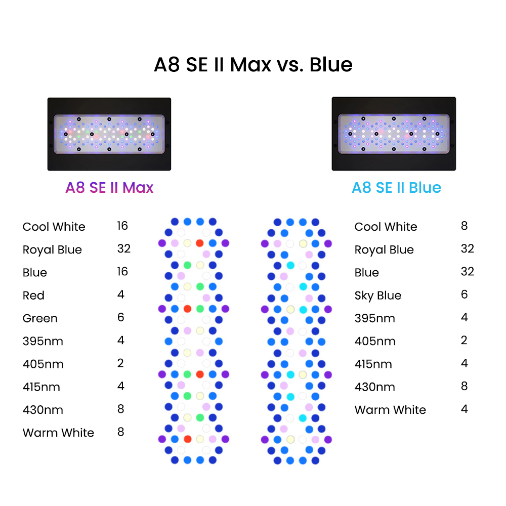 A8SE II Max And Blue 240W Full - đánh giá và giá Reef Lighting